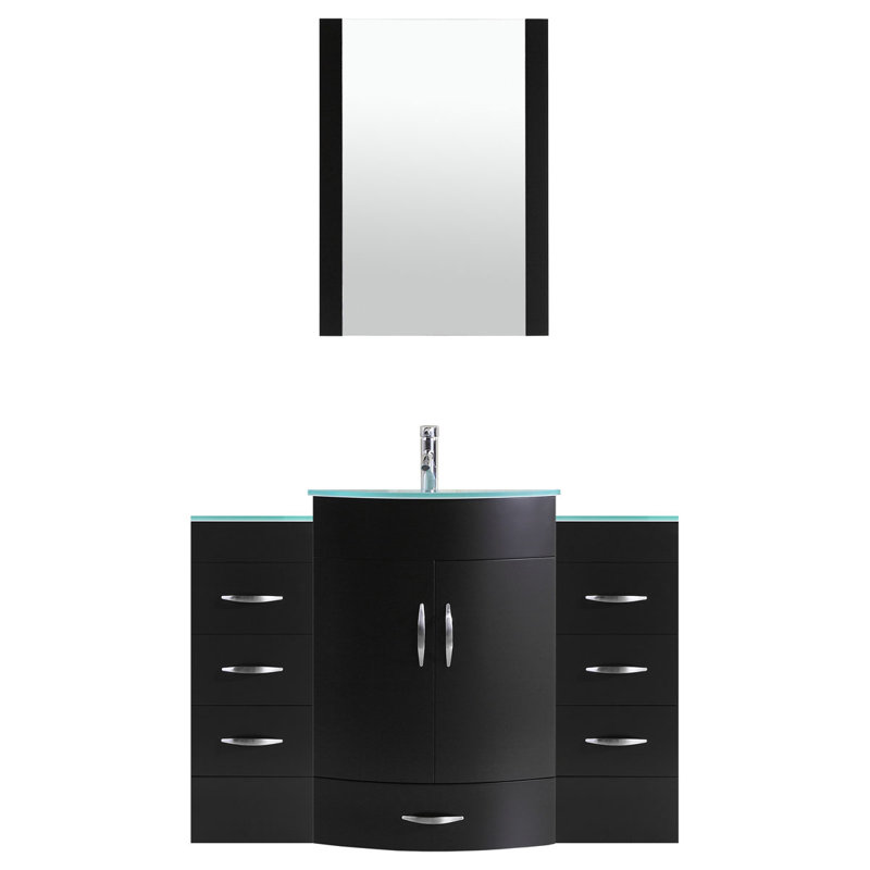 Ensemble de meuble-lavabo de salle de bain simple 54 po avec miroir modern Marguez, Noir
