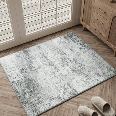 Sarah Modern Abstract Machine Washable Grey Area Rug with Non-Slip Backing