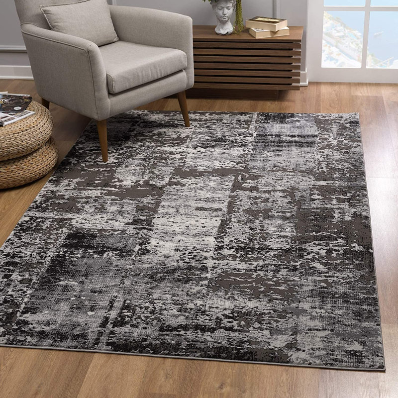 Tapis à motif abstrait gris / noir, Rectangle 3 pi x 5 pi
