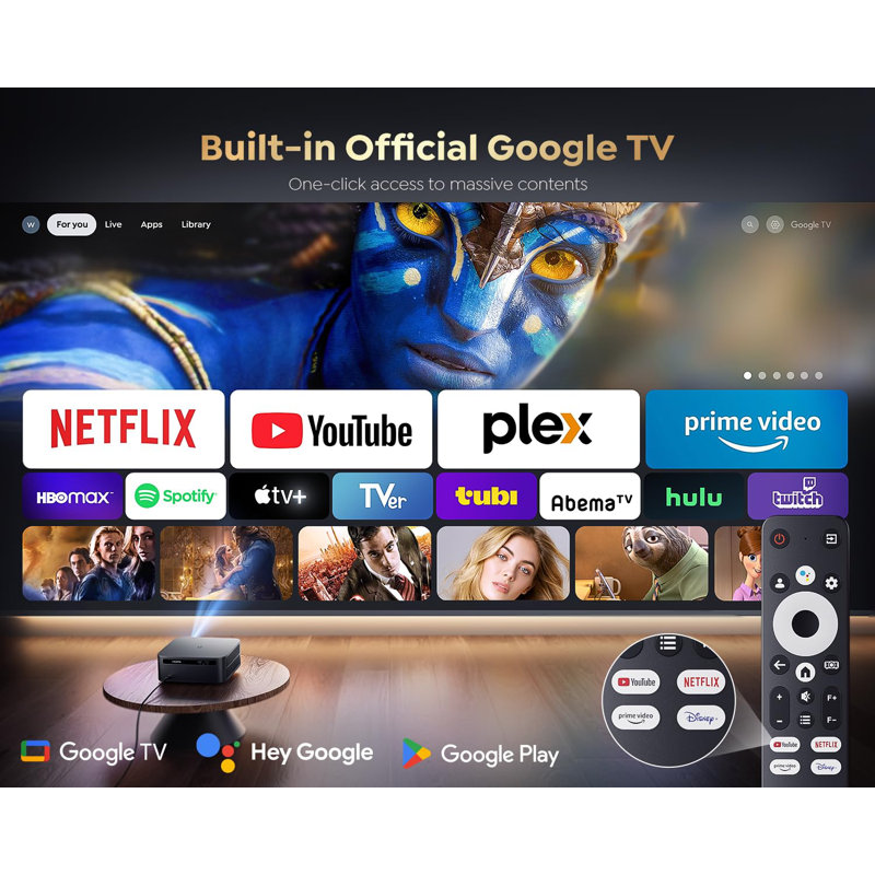 [1200 ANSI/Google TV/Voice Control]Smart Projector With Wifi 6 And Bluetooth, Netflix-Licenced 4K Support, Outdoor Movie Proyector, 1080P Home Ceiling Auto Focus Projector