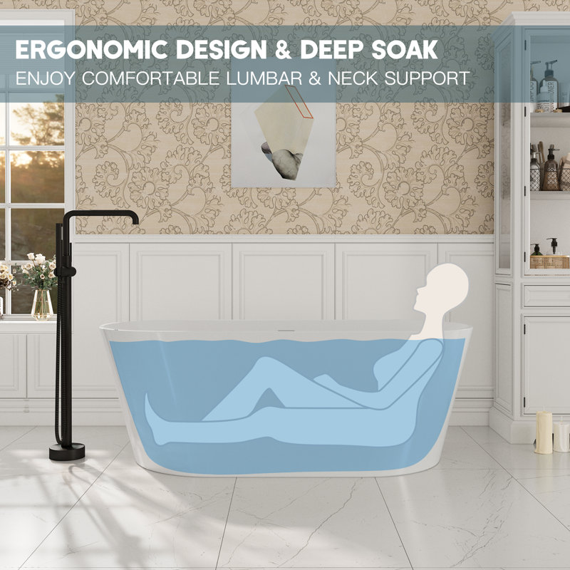 Baignoire de trempage autoportante en acrylique Aspen 67 po x 32 po Aspen, Blanc