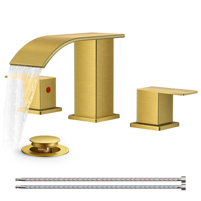 Widespread Bathroom Faucet With Drain Assembly, Brushed Gold