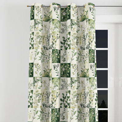 Country Farmhouse Window curtains - Green Meadows Quilt Grommet Curtain - 1 Panel
