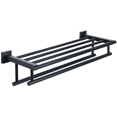 Porte-serviettes 20 po pour fixation murale, barre à serviettes double noire avec tablette, porte-serviettes en acier inoxydable SUS 304 pour murs de salle de bain, noir mat