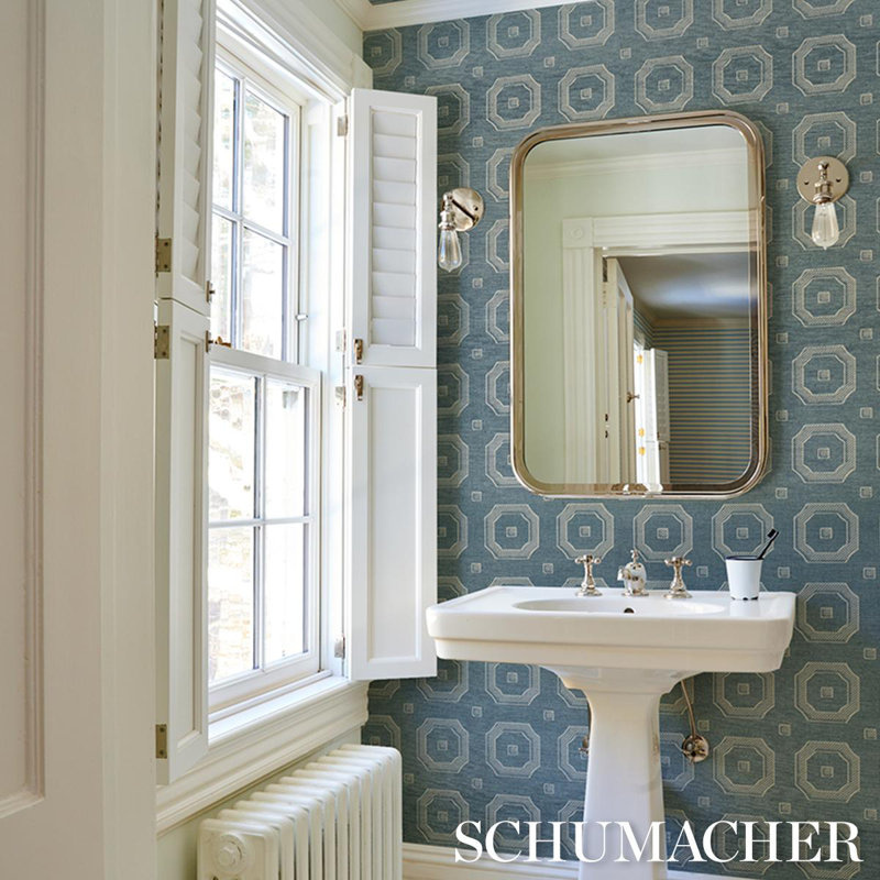 Beveled Frame Geometric Paper Wallpaper Roll, Denim