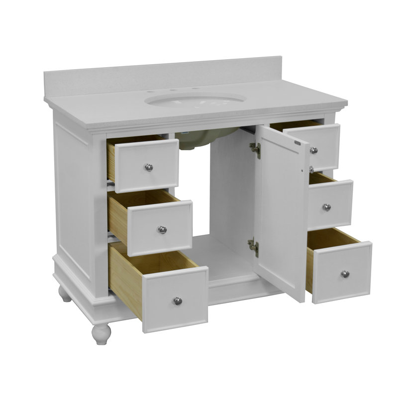 Ferdinand 42'' Single Bathroom Vanity with Top, White, Quartz