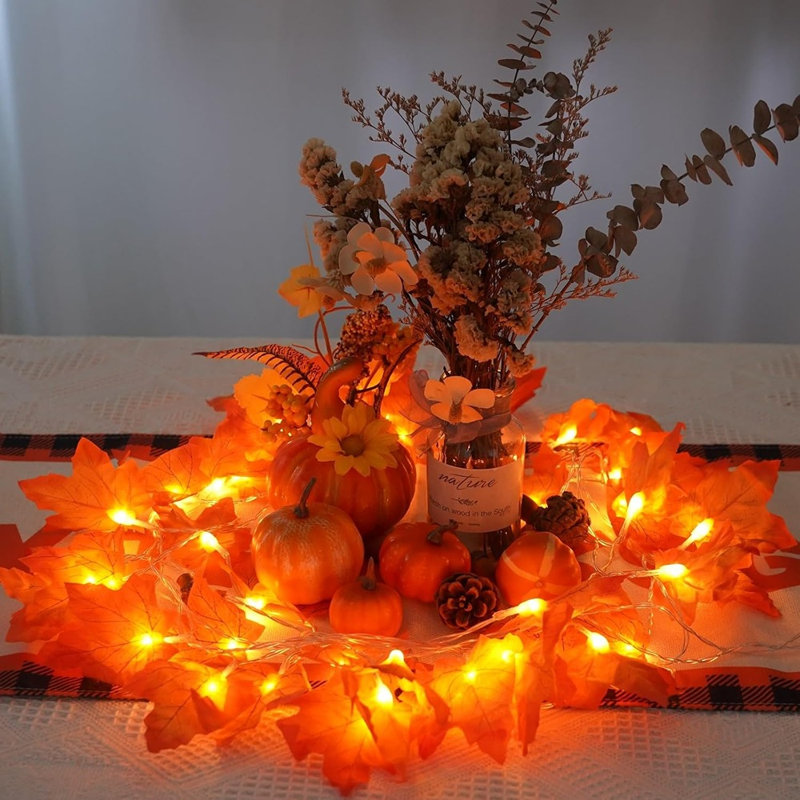 Guirlande d'automne de 20 pi avec 40 lumières DEL - paquet de 2, à piles