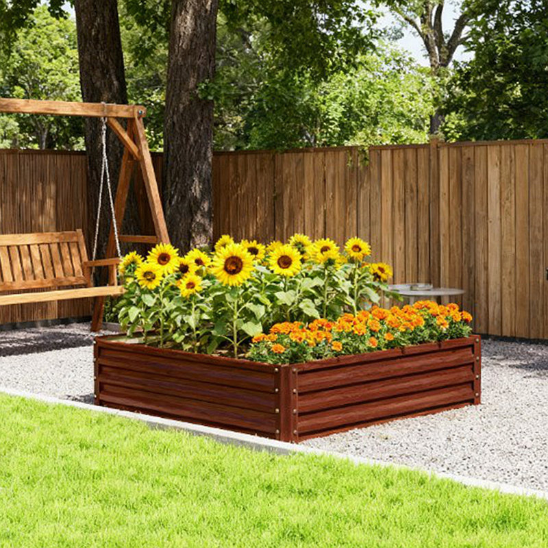 Boîte à fleurs en métal, jardin surélevé galvanisé pour faire pousser des légumes, des fleurs et des herbes, Bois naturel
