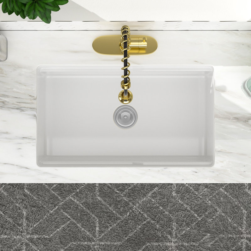 32" L x 19" W Undermount Kitchen Sink White Ceramic Workstation Sink Undermount Single Bowl Ceramic Kitchen Sink