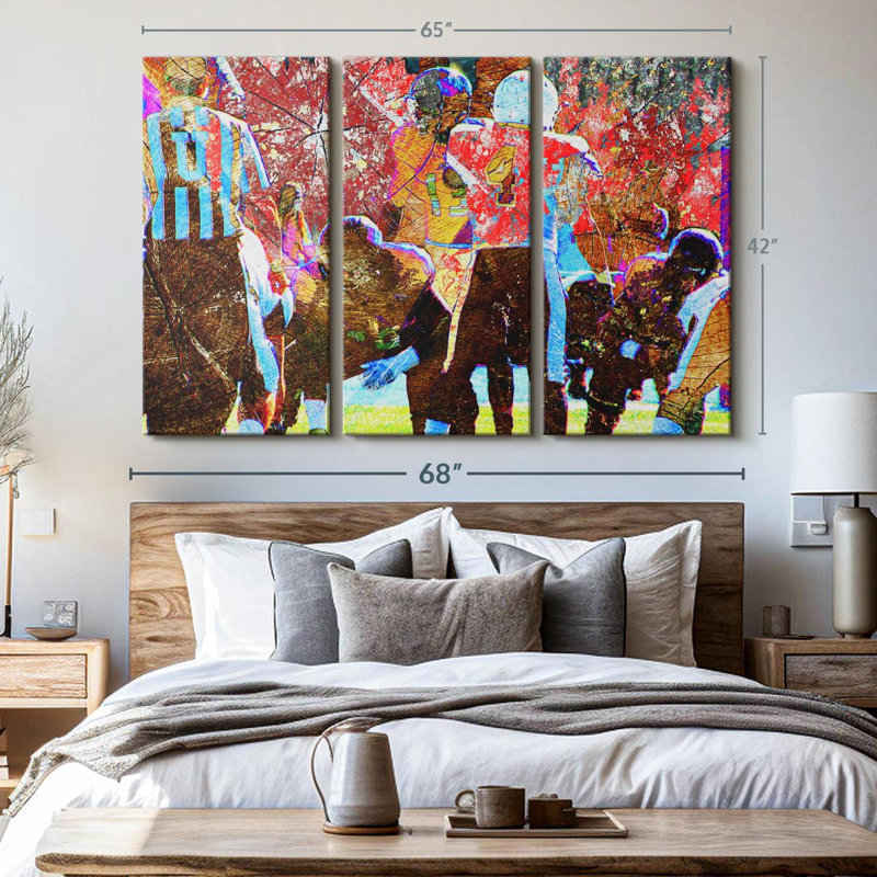 Footballeurs sur toile, H 42 po x l 65 po x P 1,25 po