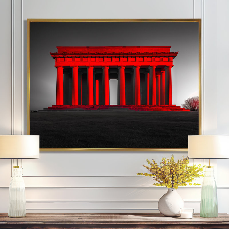 Red Gray Lincoln Monument Monument - Monuments, art mural, Cadre flottant doré, H 24 po x l 32 po
