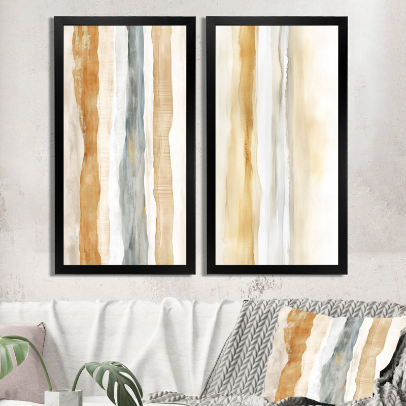 Art mural blanc doré 2 pièces, toile de plage tropicale, horizon tropical blanc et or à la plage, H 40 po x l 40 po