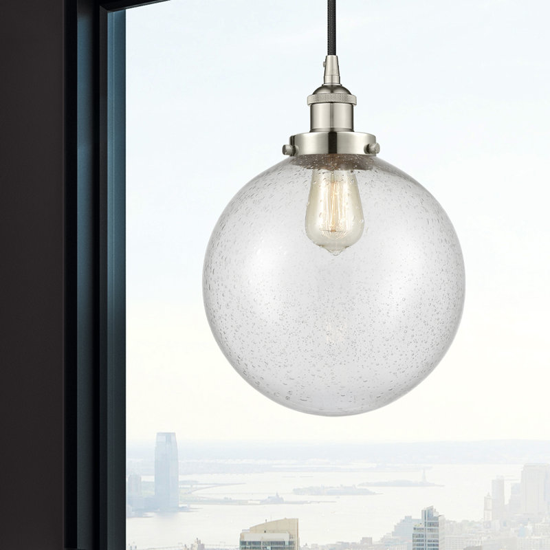 Luminaire suspendu sphère 1 lumière Frederick, Nickel poli, H 13,5 po x l 10 po x P 10 po