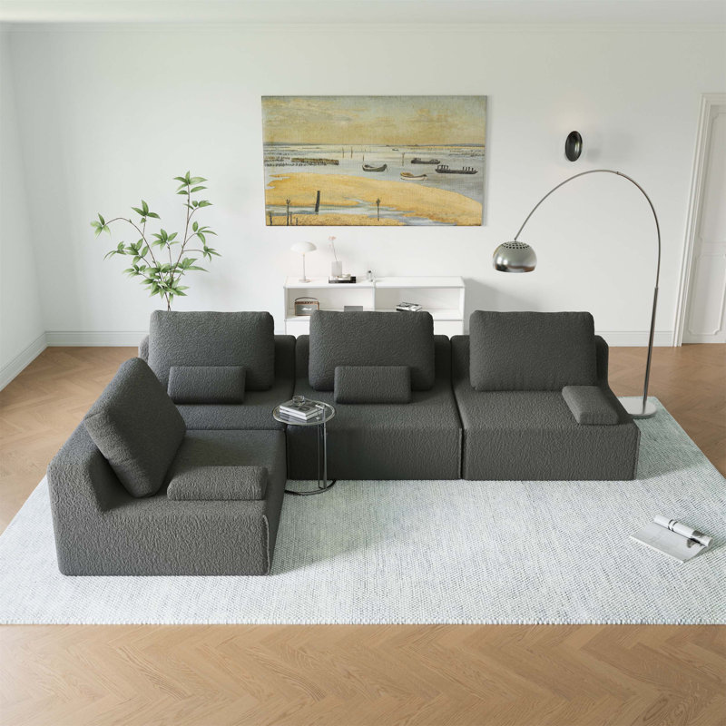 Canapé modulaire surdimensionné surdimensionné, ensemble de canapé de plancher Boucle de luxe, convertible et compressé, mousse spacieuse - rembourré pour une détente confortable dans le salon, combinaison libre