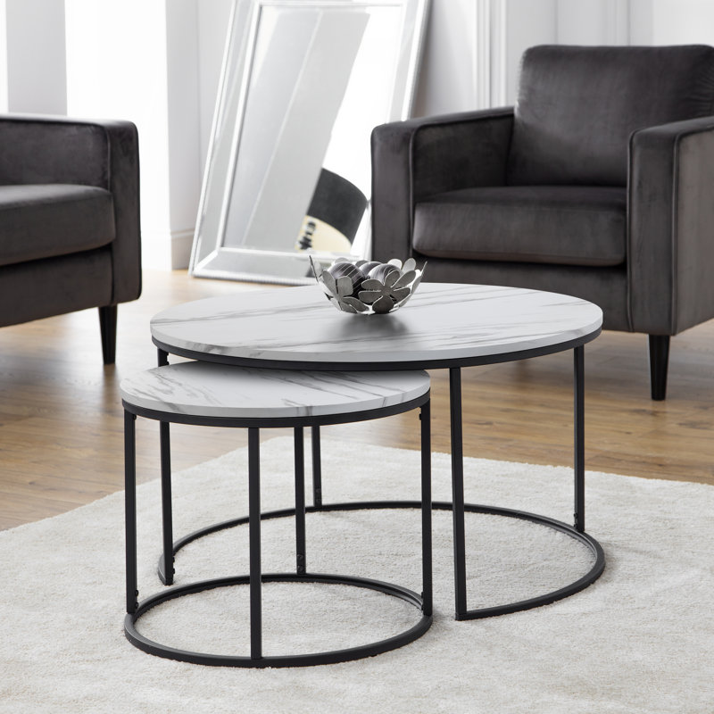 Amhurst 2 Piece Coffee Table Set, White Marble