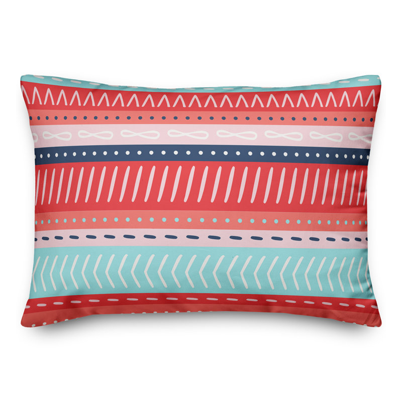  Coussin lombaire intérieur / extérieur Tribal Stripes, Rouge / bleu / ciel, Polyester/ Bourre en polyester