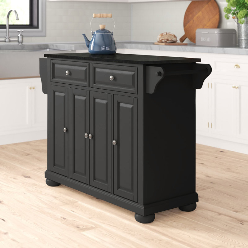 Monty Granite Top Kitchen Island, Black