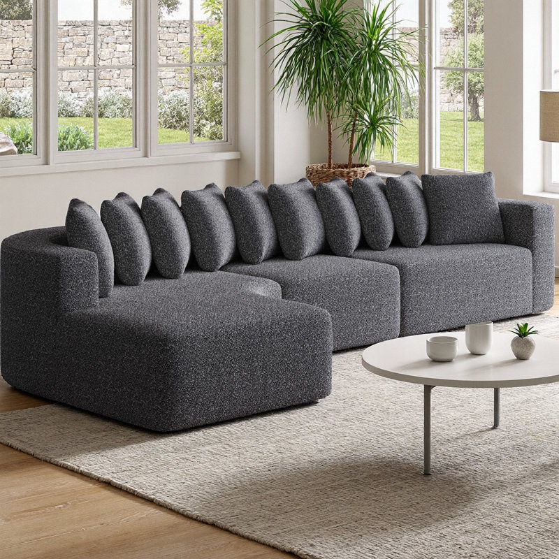 Ensemble de canapé modulaire en chenille de 131 pouces avec méridienne gauche, canapé modulaire incurvé en forme de L moderne Cloud comprenant 10 coussins, aucun assemblage requis, pour le salon