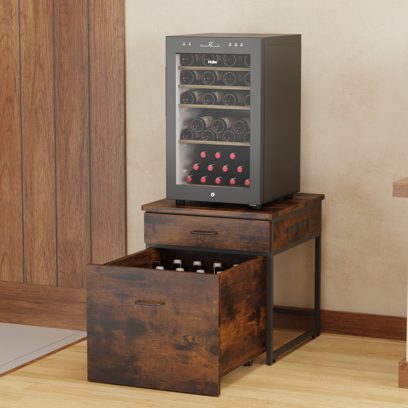 Mini Fridge Stand With Storage, and Movable Drawers, Walnut