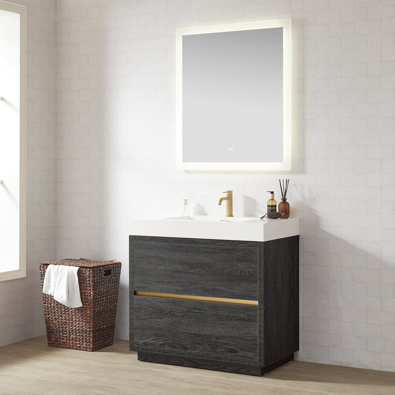 Beira 36" Single Bathroom Vanity Set, North Carolina Oak, White, 36"