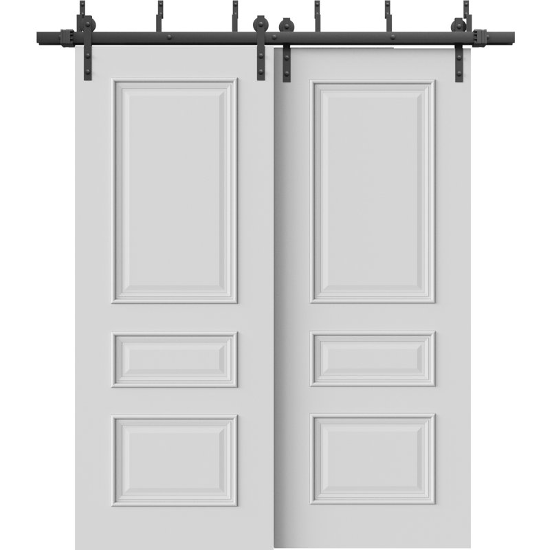 Portes coulissantes de grange coulissantes pour garde-robe | Émail blanc IM33 1833 | Ensemble de quincaillerie de rails 6,6 pi | Portes de garde-robe de chambre en bois massif