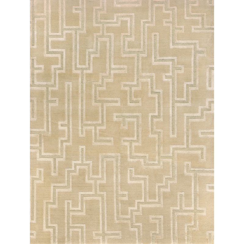 Geometric Area Rug in Cream/Butter/Gray, Rectangle 9' x 12'