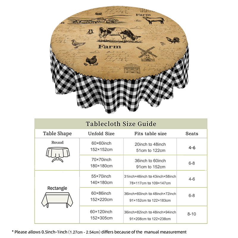 Nappe lavable en polyester de style campagnard avec motif vache et guingan