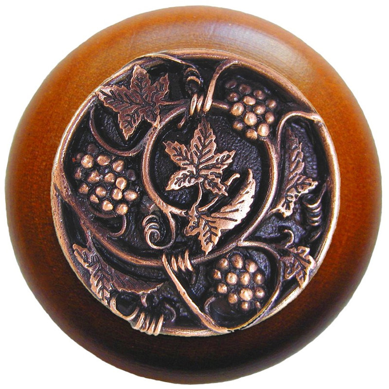 Poignée champignon 1,5 po de diamètre Tuscan, Cuivre antique / bois de cerisier