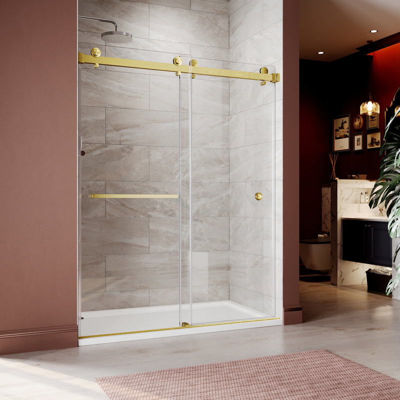Porte de douche coulissante double sans cadre l 56 "- H 60" x H 79 ", Or