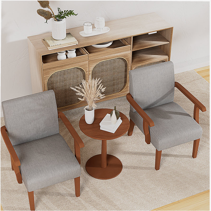 Fauteuil 2 pièces en tissu avec table de salle à manger ronde en bois