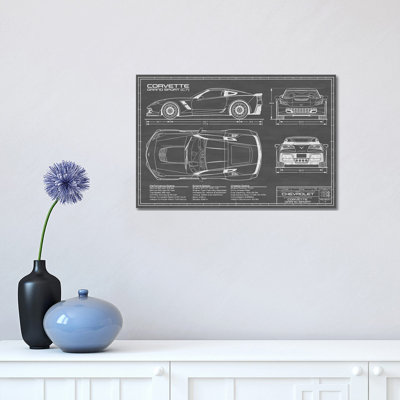 Corvette (C7) Grand Sport Black par Action Blueprints - impression sur toile tendue