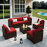 Ensemble de conversation modulaire en osier 6 personnes avec coussins Treyshun