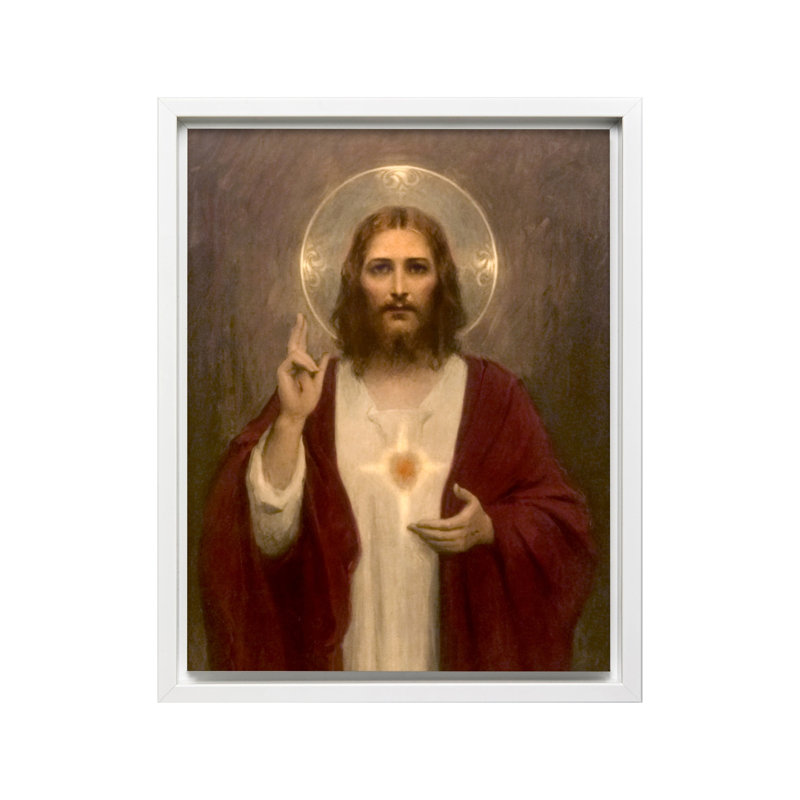 Sacré-Cœur de Jésus No1, Canevas, H 18 po x l 24 po, Encadrement blanc
