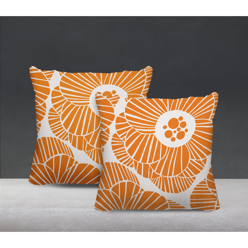 Floral Outdoor Reversible Throw Pillow, 17W" x 17H", Orange