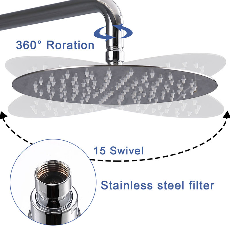 Système de douche fixe avec valve brute, Argent