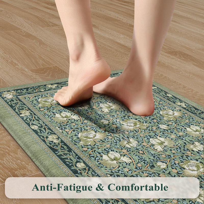 Sets of 2 Comfort Boho Vintage Floral Sink Rug, Green, 119cm L x 44cm W