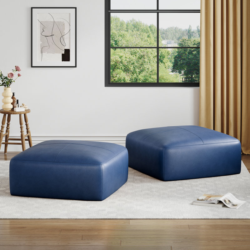 Repose-pieds en cuir italien Hustle Square, Marine