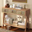Console à 2 niveaux en bois avec 3 tiroirs et tablettes, canapé d'entrée long et étroit, chêne brun