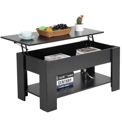 Lift Top Coffee Table W/Hidden Compartment And Storage Shelf,Retro Wooden Lift Tabletop Dining Table Multifunctional Wooden Working Table For Living R -  Ebern Designs, 7959DBDDCCEC4C7E858AFF807201678D