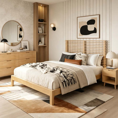 Solid Wood Bed Frame with Headboard