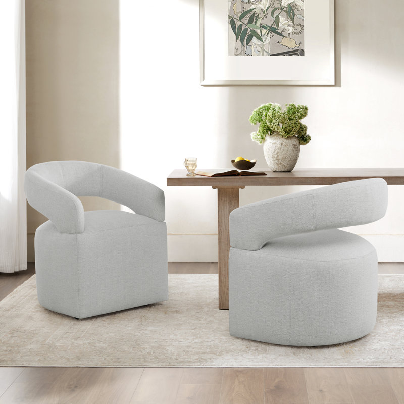Performance Fabric Dining Chair with Hidden Casters, Light Gray