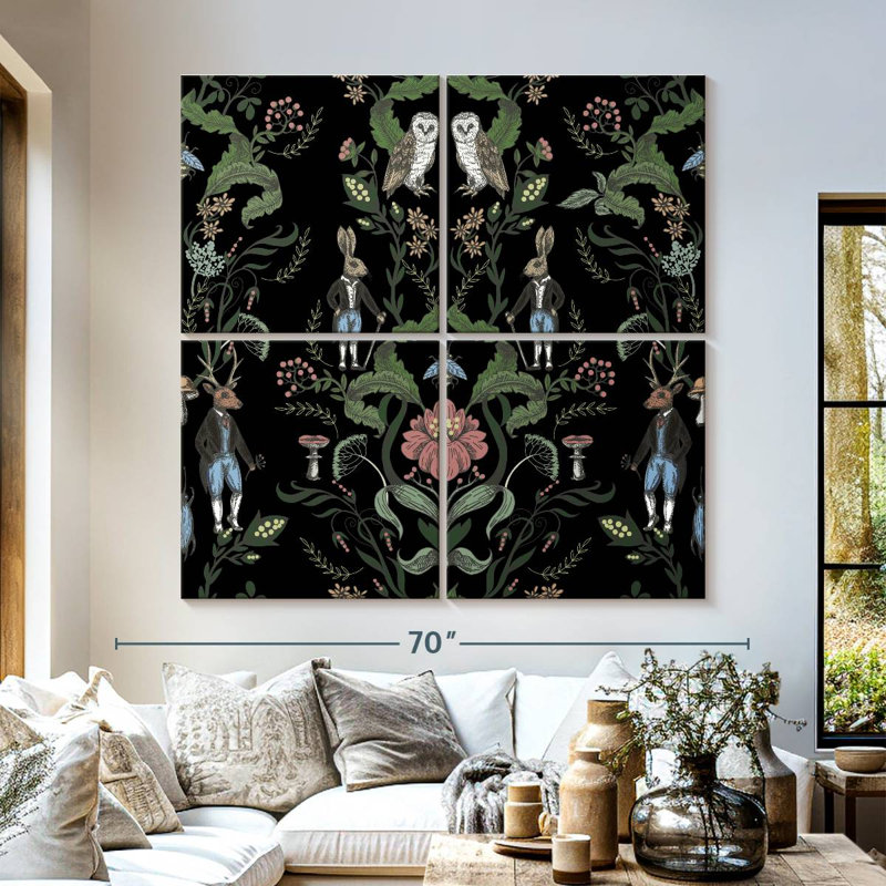 Créatures de nuit rétro florales, H 57 po x l 57 po