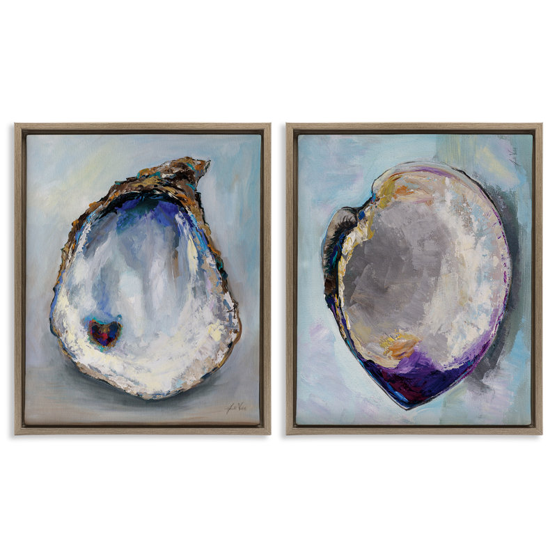 «Open Oyster Clam Shell» par Jeanette Vertentes, H 21 po x l 17 po, Cadre flottant orme Montalcino