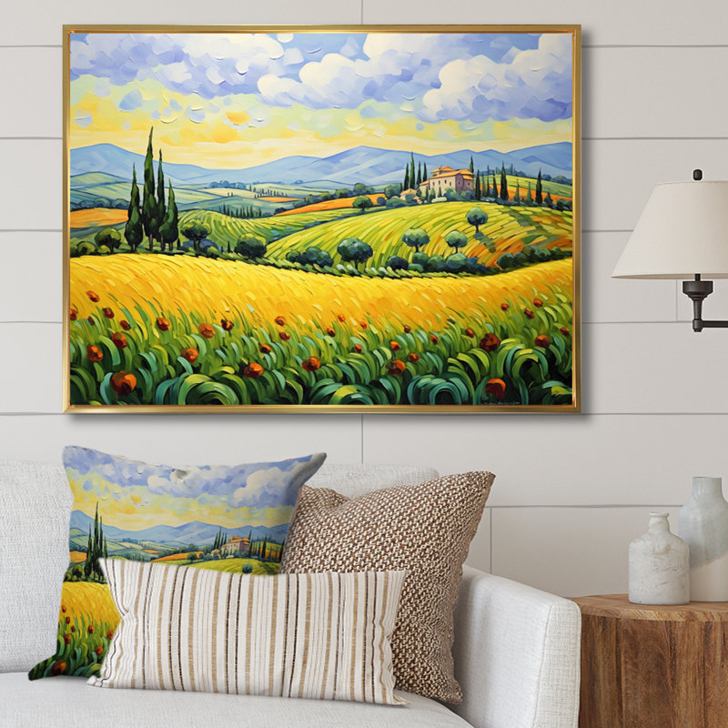 Vangogh Rolling Hills II - Vangogh, art encadré, H 30 po x l 40 po x P 1,5 po, Cadre flottant doré