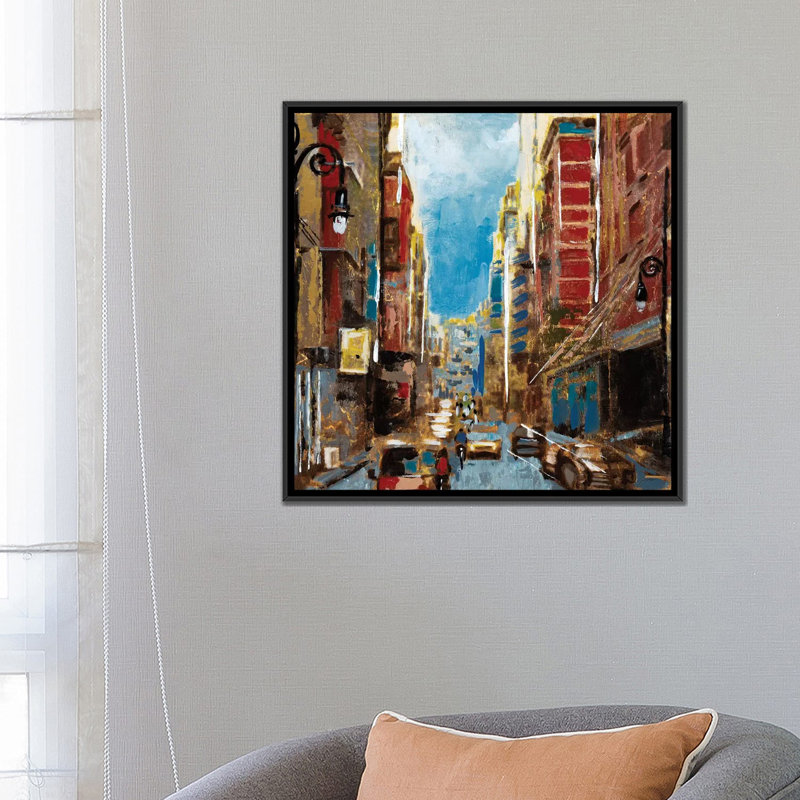 « brillante lights, big city i », reproduction sur toile, H 18 po x l 18 po x P 1,5 po, Toile avec cadre noir, Pas de tapis