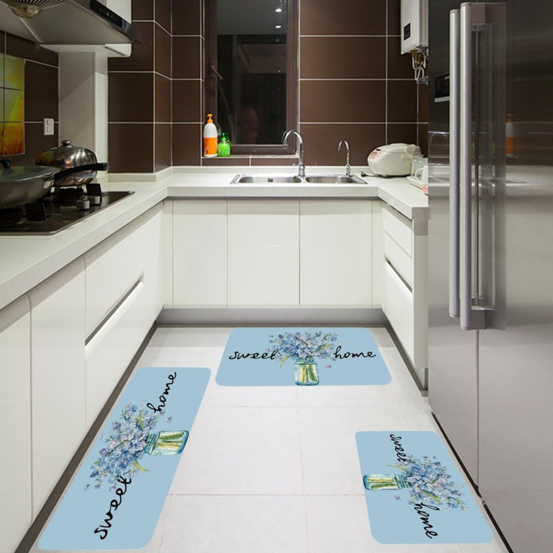 Ensemble de 3 tapis de cuisine bleu Forget-Me-Not pour cuisine et vestibule