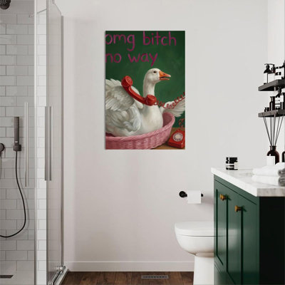 1pc Framed Canvas Wall Art Prints Poster, Duck making a phone call, vintage telephone, surrealistic oil painting style Art Posters Canvas Print Painti