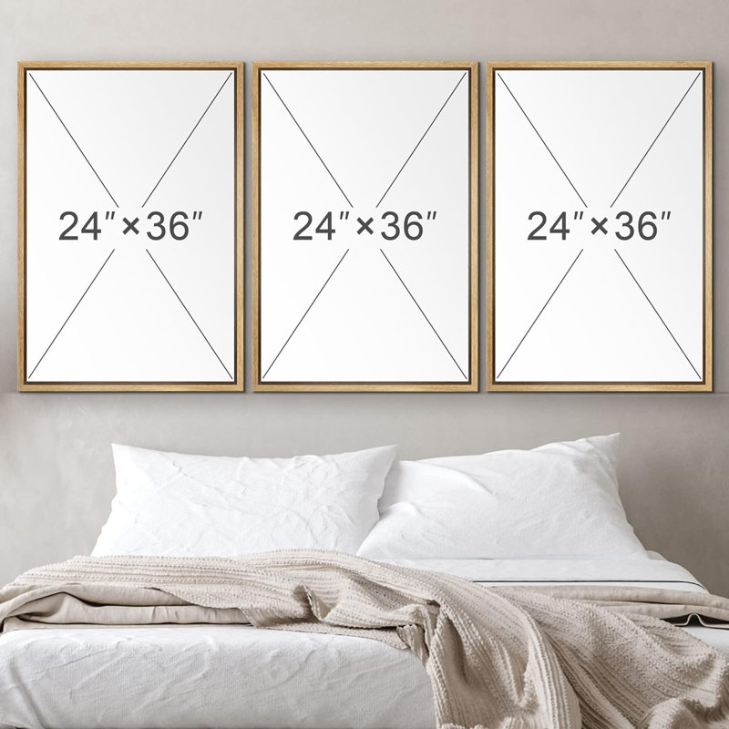 3 pièces, cadre flottant, impression sur toile, H 36 po x l 72 po, Cadre naturel flottant