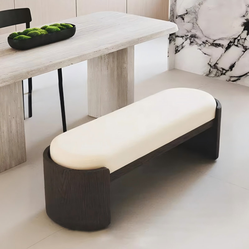 Banc rembourré Modern, H 17,72 po x l 62,99 po x P 13,78 po, Blanc, Espresso