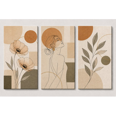 Très grand ensemble de 3 reproductions d'art sur toile botaniques abstraites neutres pour art mural Boho moderne, 24 x 36 pouces, prêtes à être suspendues